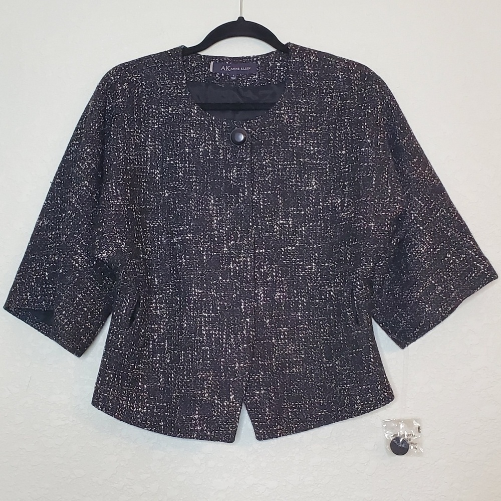NEW AK ANNE KLEIN Black & White Tweed Jacket